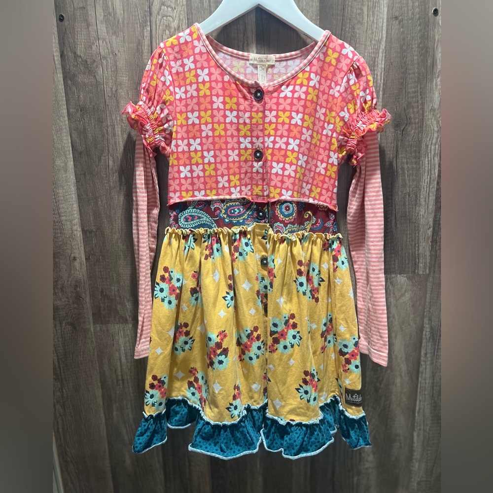 Matilda Jane Colorful Floral Fall Kids Dress size 8 EUC - Picture 1 of 3